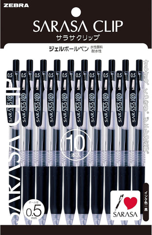 10 x Zebra Sarasa Clip 0.5mm Ballpoint pen Black color